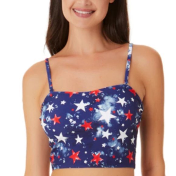 California Waves Splatter-Star‎ Long-Line Bandeau Bikini Swim Top Blue - Picture 7 of 12